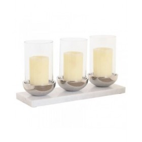 Portacandele Home ESPRIT Bianco Argentato Cristallo Marmo 40 x 13 x 22 cm