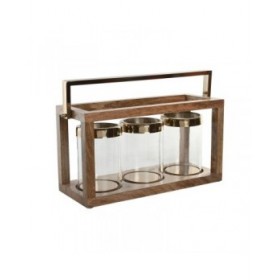 Portacandele Home ESPRIT Marrone Acciaio Legno di mango 51 x 19 x 33 cm