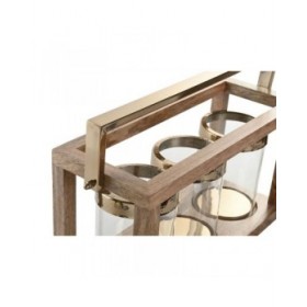 Portacandele Home ESPRIT Marrone Acciaio Legno di mango 51 x 19 x 33 cm