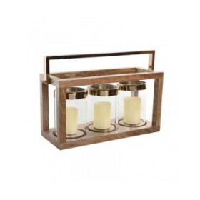 Portacandele Home ESPRIT Marrone Acciaio Legno di mango 51 x 19 x 33 cm