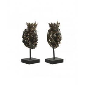 Statua Decorativa Home ESPRIT Marrone scuro Leone Corona 21 x 18 x 44 cm (2 Unità)