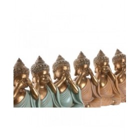 Statua Decorativa Home ESPRIT Verde Rosa Dorato Buddha Orientale 11 x 9 x 17 cm (6 Unità)