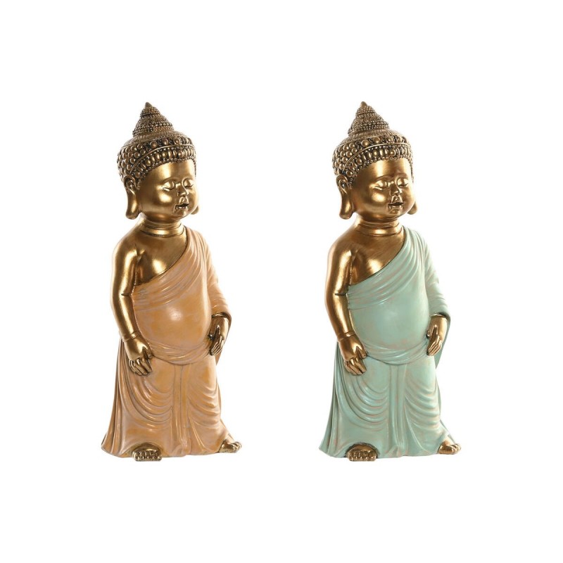 Statua Decorativa Home ESPRIT Verde Rosa Buddha Orientale 10 x 8 x 24 cm (2 Unità)