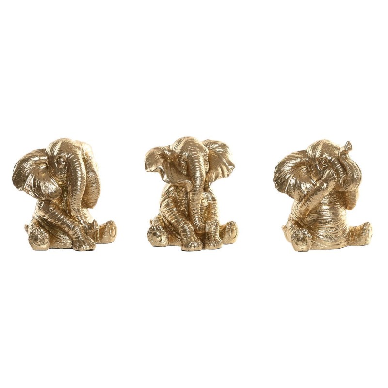 Statua Decorativa Home ESPRIT Dorato Elefante 13 x 12 x 14 cm (3 Unità)
