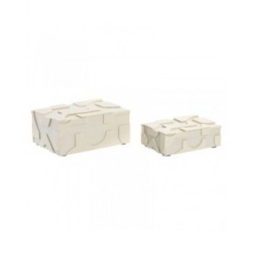 Scatola-Portagioie Home ESPRIT Bianco Resina Osso 18 x 13 x 7,5 cm (2 Pezzi)