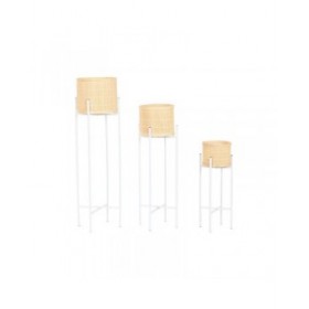 Vaso Home ESPRIT Bianco Naturale Metallo Bambù 31 x 31 x 103 cm (3 Pezzi)