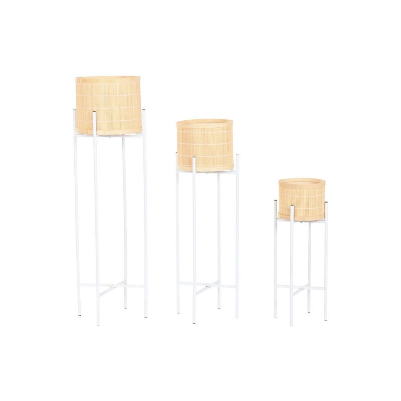 Vaso Home ESPRIT Bianco Naturale Metallo Bambù 31 x 31 x 103 cm (3 Pezzi)