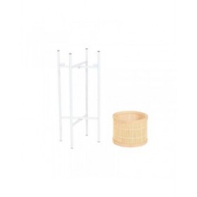 Vaso Home ESPRIT Bianco Naturale Metallo Bambù 31 x 31 x 103 cm (3 Pezzi)