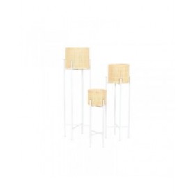 Vaso Home ESPRIT Bianco Naturale Metallo Bambù 31 x 31 x 103 cm (3 Pezzi)