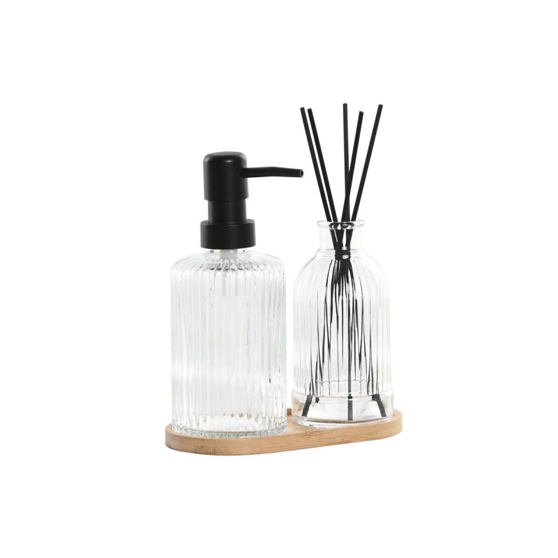 Set da Bagno Home ESPRIT Nero Trasparente Bambù Cristallo Moderno 3 Pezzi