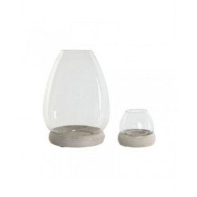 Portacandele Home ESPRIT Bianco Naturale Cristallo Legno di mango 30 x 30 x 40 cm (2 Unità)