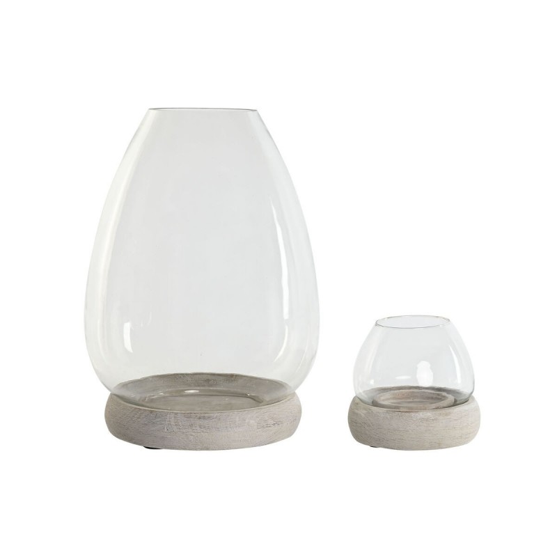 Portacandele Home ESPRIT Bianco Naturale Cristallo Legno di mango 30 x 30 x 40 cm (2 Unità)