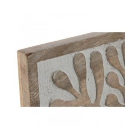 Decorazione da Parete Home ESPRIT Bianco Naturale Floreale 60 x 2,5 x 60 cm (4 Pezzi)