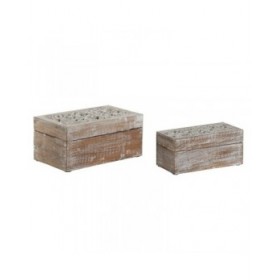 Scatola-Portagioie Home ESPRIT Bianco Naturale Legno di mango (2 Pezzi)