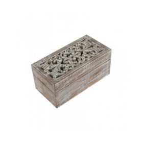 Scatola-Portagioie Home ESPRIT Bianco Naturale Legno di mango (2 Pezzi)