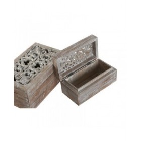 Scatola-Portagioie Home ESPRIT Bianco Naturale Legno di mango (2 Pezzi)