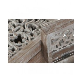 Scatola-Portagioie Home ESPRIT Bianco Naturale Legno di mango (2 Pezzi)