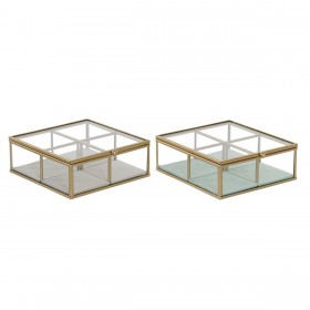 Scatola-Portagioie DKD Home Decor Verde Grigio chiaro Metallo Cristallo 15 x 15 x 5,5 cm (2 Unità)