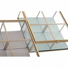 Scatola-Portagioie DKD Home Decor Verde Grigio chiaro Metallo Cristallo 15 x 15 x 5,5 cm (2 Unità)