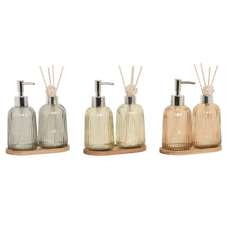 Set da Bagno Home ESPRIT Grigio Arancio Ambra Bambù Cristallo 3 Pezzi