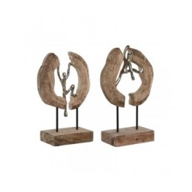Statua Decorativa Home ESPRIT Marrone Argentato Naturale 19 x 9 x 28 cm (2 Unità)
