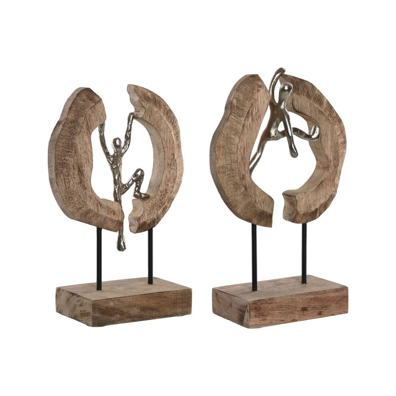 Statua Decorativa Home ESPRIT Marrone Argentato Naturale 19 x 9 x 28 cm (2 Unità)