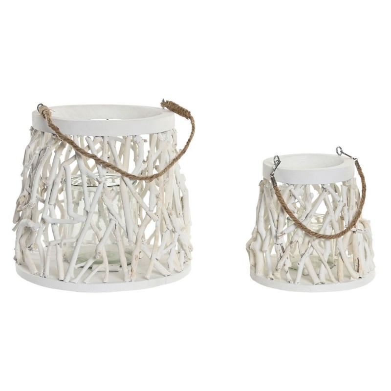 Portacandele Home ESPRIT Bianco Legno Cristallo 35 x 35 x 32 cm (2 Unità)