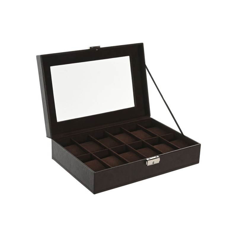 Scatola-Portagioie Home ESPRIT Marrone scuro Poliuretano Cristallo Acciaio Legno MDF 30 x 20 x 8 cm