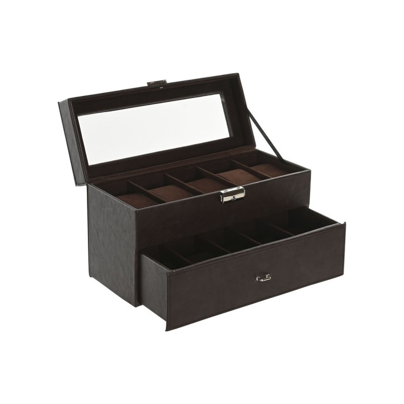 Scatola-Portagioie Home ESPRIT Marrone Poliuretano Cristallo Legno MDF 27,5 x 11 x 15 cm