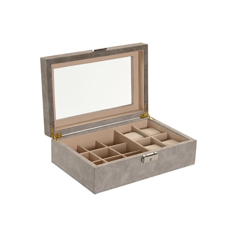 Scatola-Portagioie Home ESPRIT Marrone Grigio Poliuretano Legno MDF 25,00, X 16,5 X 8 CM