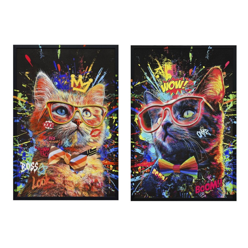 Quadro Home ESPRIT Nero Gatto Loft 63 x 3 x 93 cm (2 Unità)