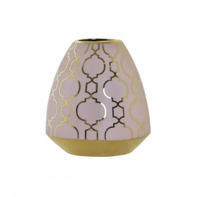 Vaso DKD Home Decor Porcellana Rosa Dorato Orientale Cromato 16 x 16 x 18 cm