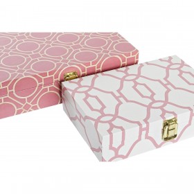 Set di Scatole Decorative DKD Home Decor Bianco Arancio Legno Tela 29 x 21 x 8 cm (2 Unità) (12 Unità)