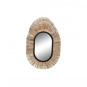 Specchio da parete DKD Home Decor Specchio Naturale Nero Metallo Rattan (63 x 1,5 x 92 cm)