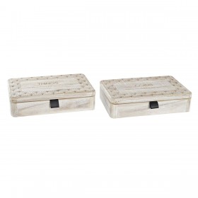 Scatola Decorativa DKD Home Decor Naturale Legno MDF 28 x 18 x 6,5 cm (2 Unità)