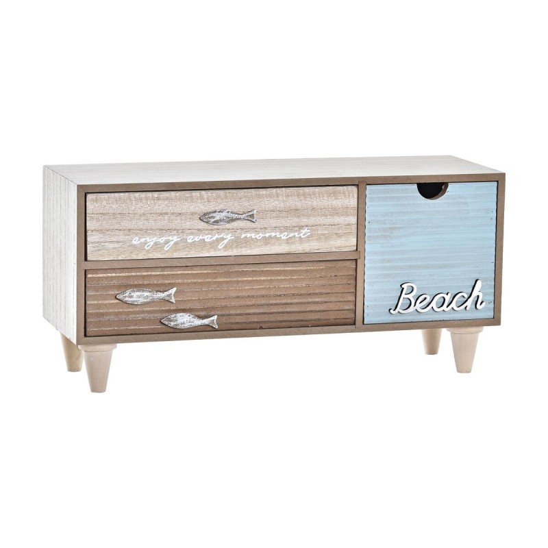 Scatola-Portagioie DKD Home Decor Marrone Turchese Legno 34 x 13 x 16 cm