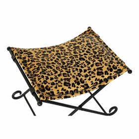 Poggiapiedi DKD Home Decor Nero Metallo Marrone Pelle Leopardo (55 x 45 x 41 cm)