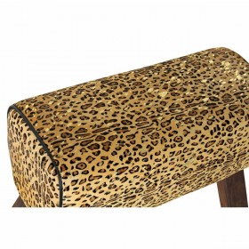 Poggiapiedi DKD Home Decor Nero Legno Marrone Pelle Leopardo (67 x 30 x 51 cm)