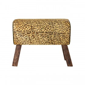 Poggiapiedi DKD Home Decor Nero Legno Marrone Pelle Leopardo (67 x 30 x 51 cm)