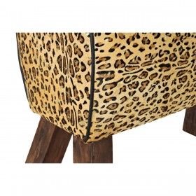 Poggiapiedi DKD Home Decor Nero Legno Marrone Pelle Leopardo (67 x 30 x 51 cm)