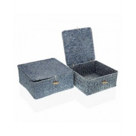 Cestino Multiuso Versa Azzurro Alghe marine 23 x 10 x 23 cm 20 x 20 x 9 cm Con coperchio (2 Unità)