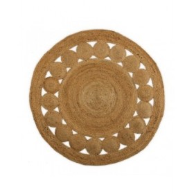 Tappeto Versa Ø 120 cm Cerchi Rattan Juta
