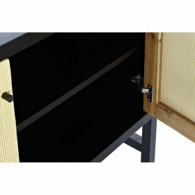 Credenza DKD Home Decor Nero Abete Naturale Rattan (120 x 38 x 76 cm)