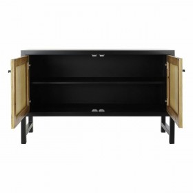 Credenza DKD Home Decor Nero Abete Naturale Rattan (120 x 38 x 76 cm)