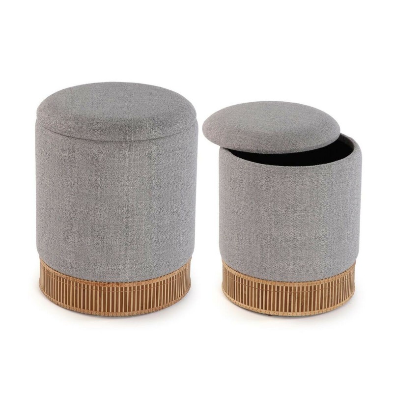 Puff Smontabile Versa Grigio Bambù Legno MDF