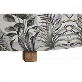Poggiapiedi DKD Home Decor Beige Poliestere MDF Verde Tropicale (80 x 80 x 43 cm)