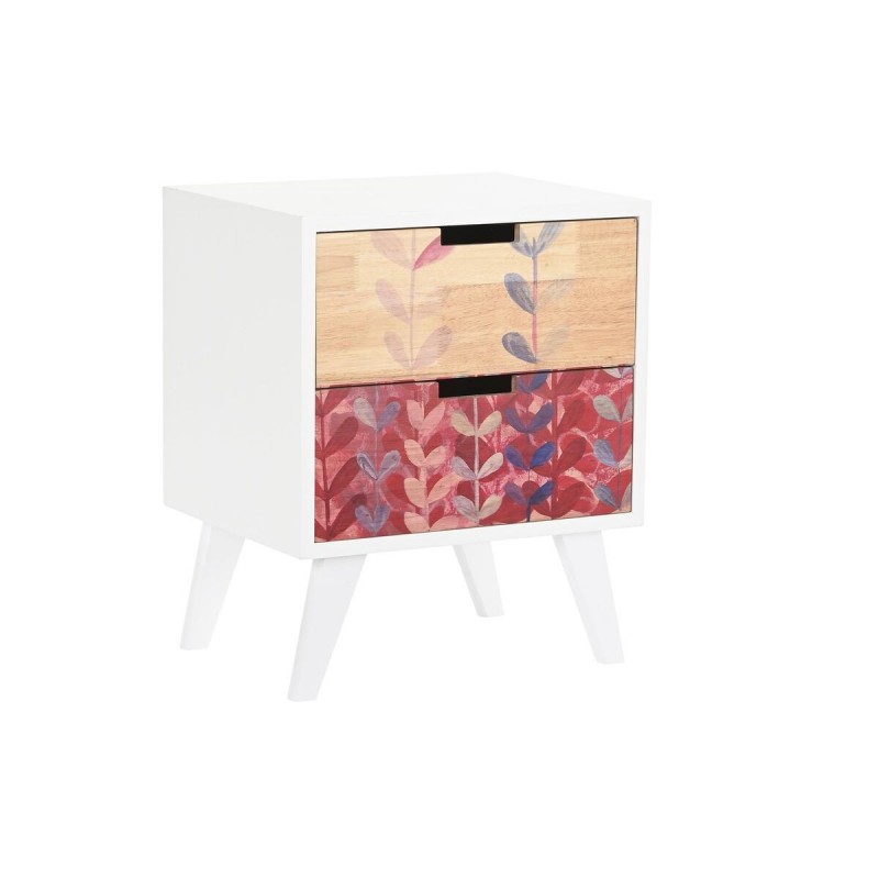 Comodino DKD Home Decor Naturale Bianco Caucciù Rosso Granato Legno di paulownia 40 x 30 x 48 cm