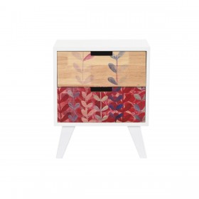 Comodino DKD Home Decor Naturale Bianco Caucciù Rosso Granato Legno di paulownia 40 x 30 x 48 cm