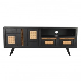 Mobile TV DKD Home Decor Nero Rattan Legno di mango (145,5 x 40,5 x 60 cm)