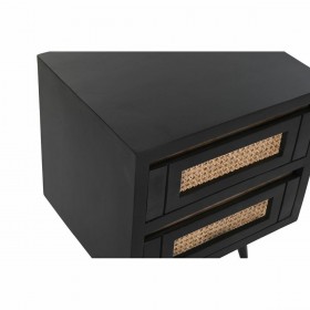 Comodino DKD Home Decor Nero Naturale Rattan Legno di mango 50 x 40 x 55 cm